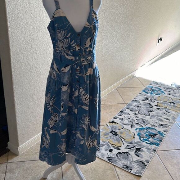 Reiss Womens Size 8 Noah Belted Midi Sundress Stretch Blue White Floral NWT - Picture 1 of 8